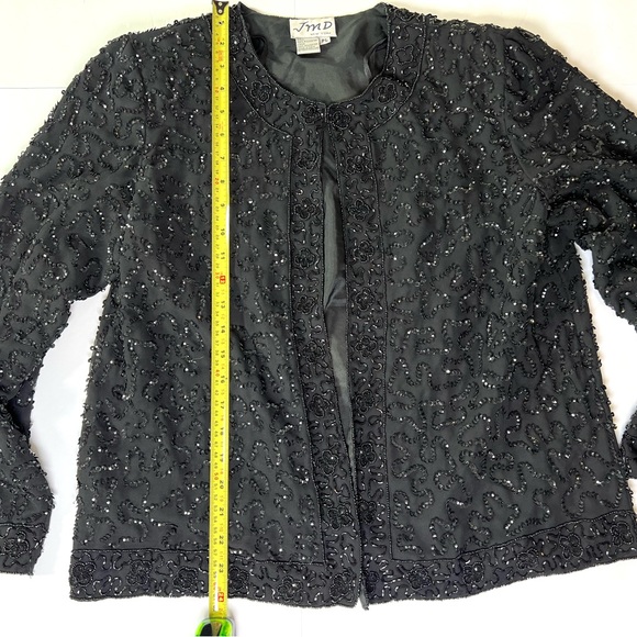 JMD New York Vintage Beaded Evening Open Jacket sz L Black Rich Grandma Sparkle - Picture 7 of 9